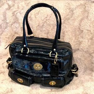 Coach Legacy limited edition Peyton Street black patent crinkle leather satchel